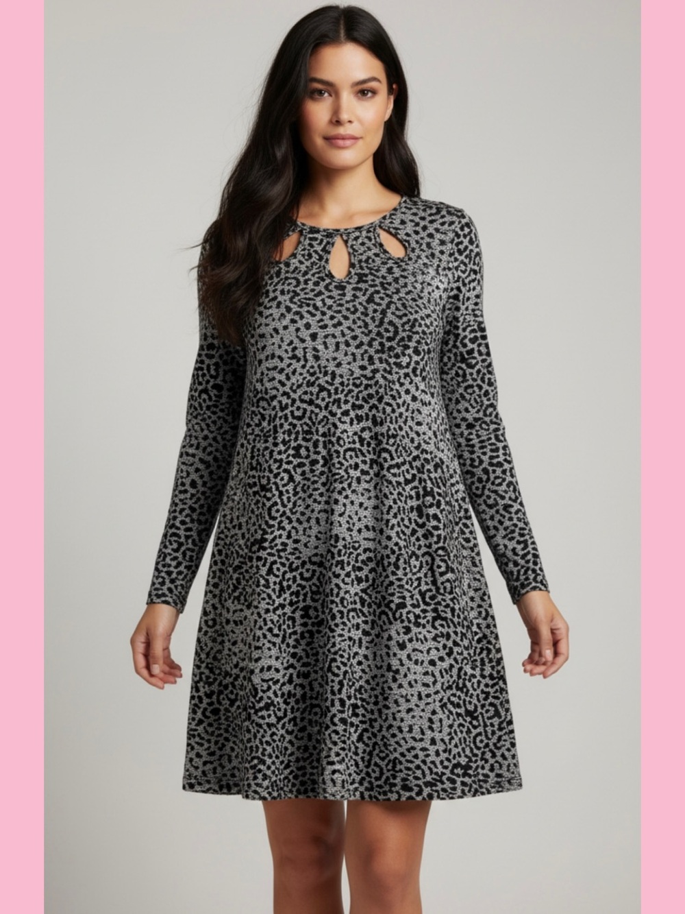Apt. 9 Grey and Black Leopard Keyhole Swing Dress